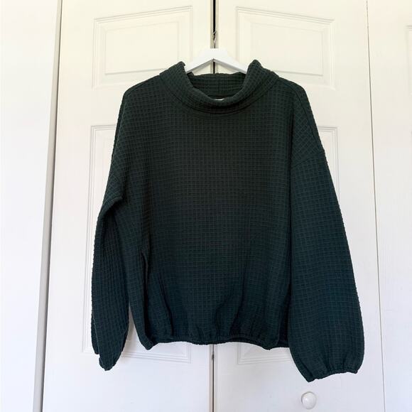 Max Studio Women's Cowl Neck Long Sleeve Waffle Knit Pullover Forest Green XL - Picture 5 of 9